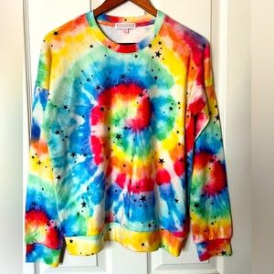 PJ Salvage Stardust Rainbow Tie-Dye Top. Small, Crewneck Long Sleeves